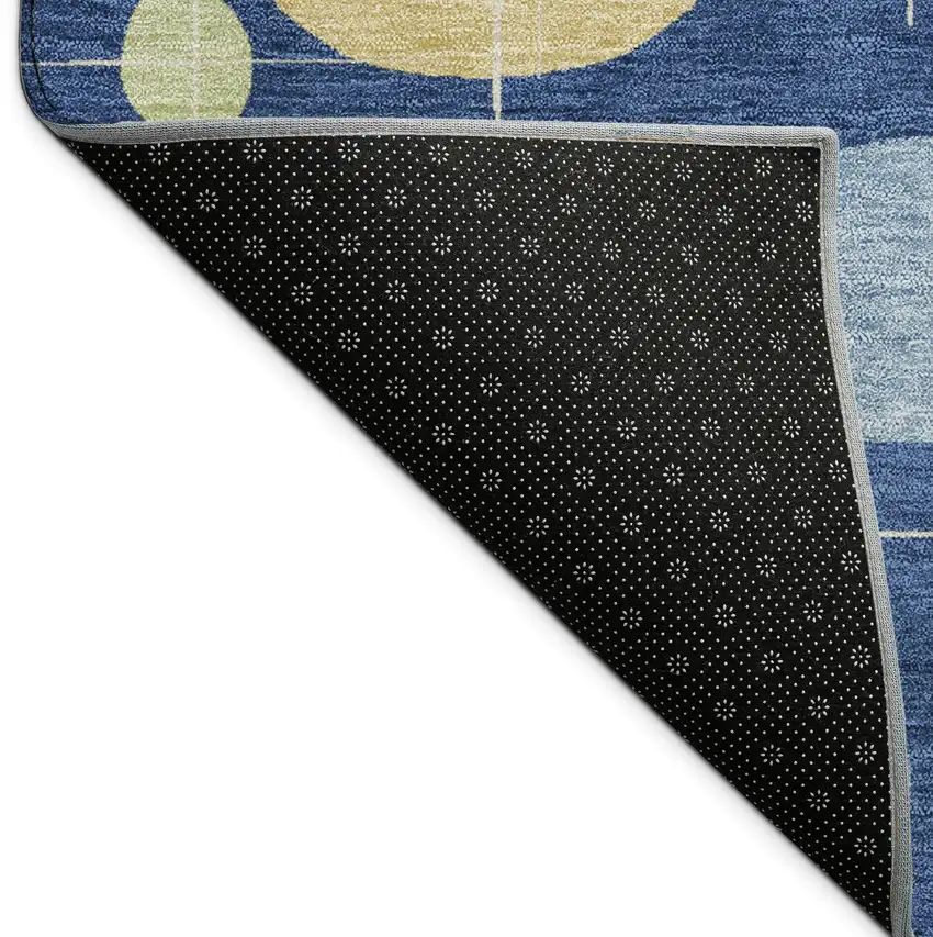 Navy Blue Ivory And Brown Geometric Washable Indoor Outdoor Area Rug Photo 8