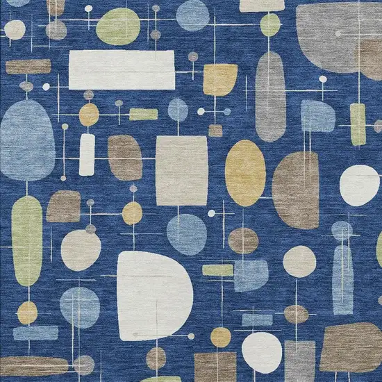 Navy Blue Ivory And Brown Geometric Washable Indoor Outdoor Area Rug Photo 2