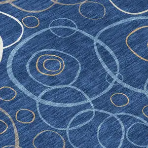 Photo of Navy Blue Ivory And Brown Geometric Washable Indoor Outdoor Area Rug