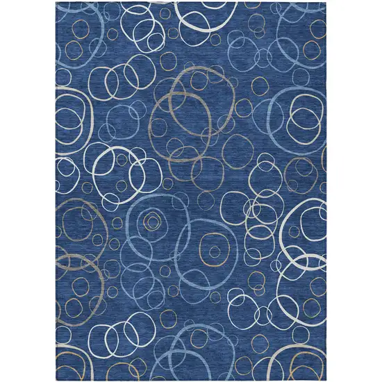 Navy Blue Ivory And Brown Geometric Washable Indoor Outdoor Area Rug Photo 8