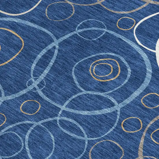 Navy Blue Ivory And Brown Geometric Washable Indoor Outdoor Area Rug Photo 2