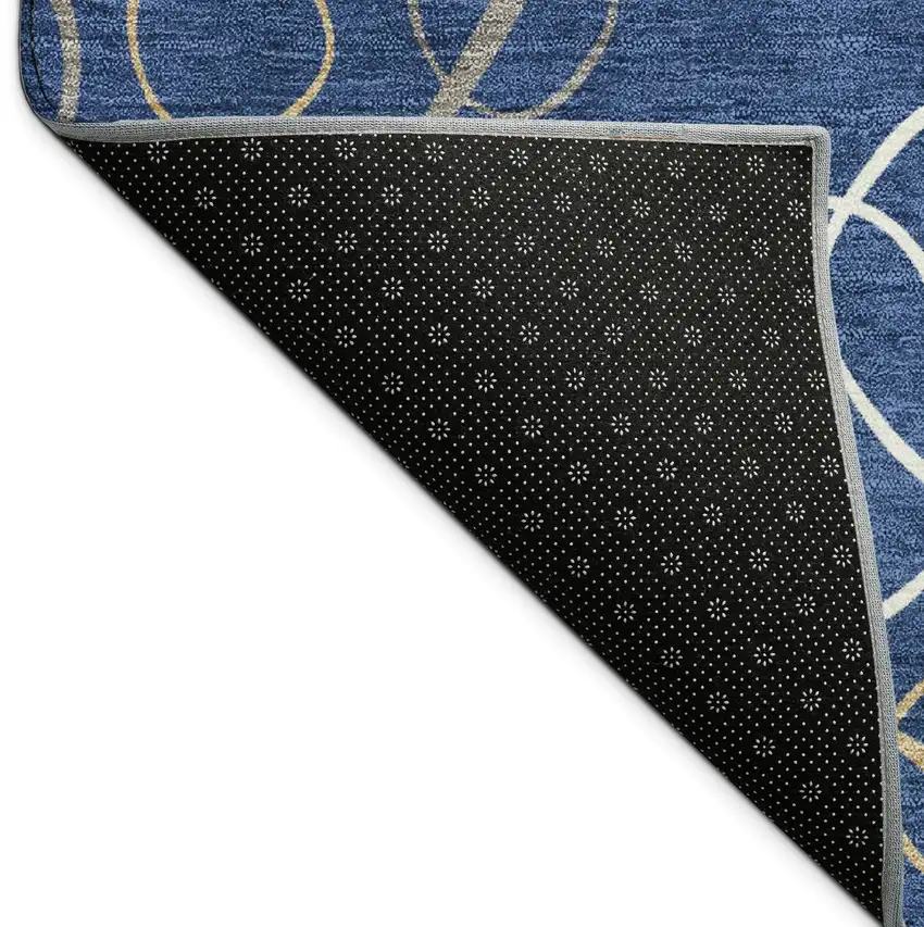 Navy Blue Ivory And Brown Geometric Washable Indoor Outdoor Area Rug Photo 9