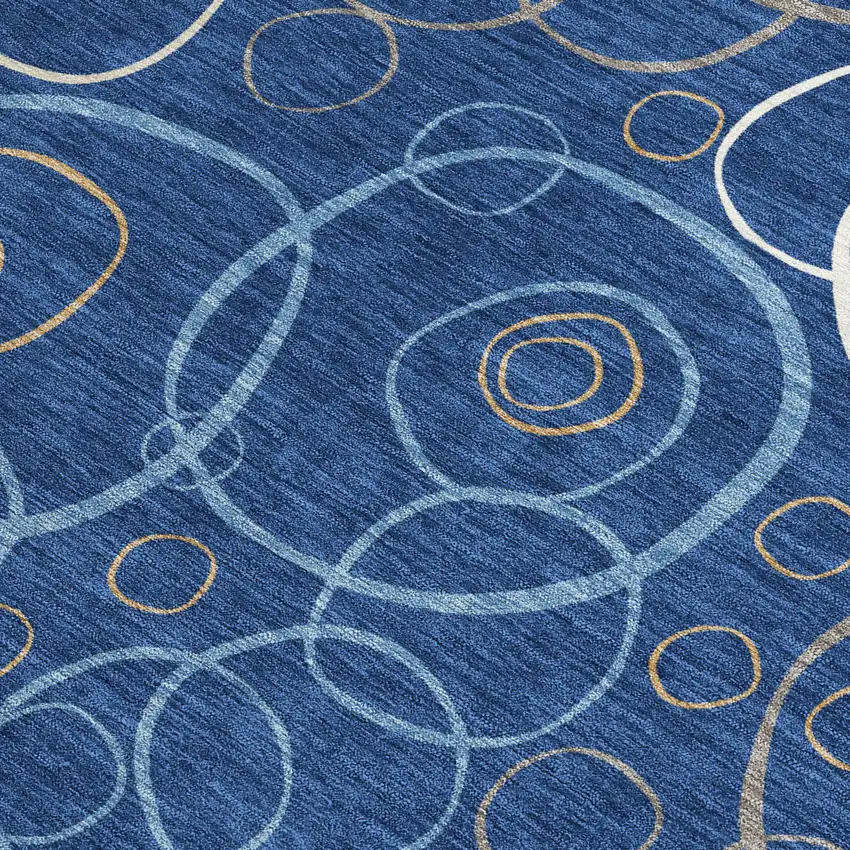 Navy Blue Ivory And Brown Geometric Washable Indoor Outdoor Area Rug Photo 3