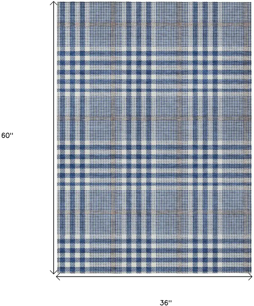 Navy Blue Ivory And Brown Plaid Washable Indoor Outdoor Area Rug Photo 7