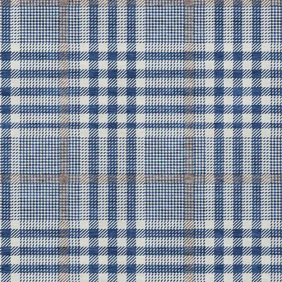 Navy Blue Ivory And Brown Plaid Washable Indoor Outdoor Area Rug Photo 5