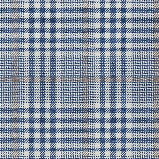 Navy Blue Ivory And Brown Plaid Washable Indoor Outdoor Area Rug Photo 5