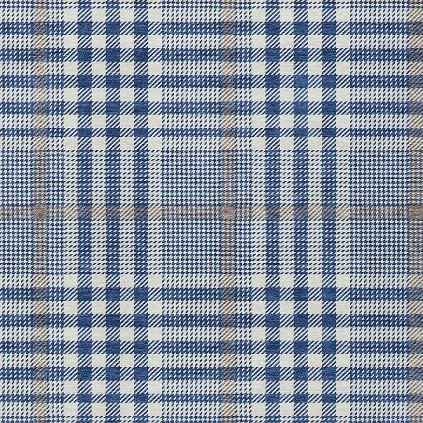 Navy Blue Ivory And Brown Plaid Washable Indoor Outdoor Area Rug Photo 5