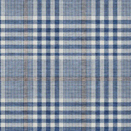 Navy Blue Ivory And Brown Plaid Washable Indoor Outdoor Area Rug Photo 5