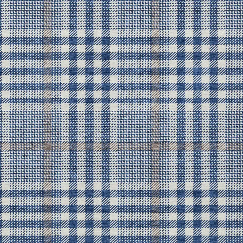 Navy Blue Ivory And Brown Plaid Washable Indoor Outdoor Area Rug Photo 5