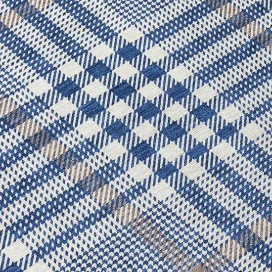 Navy Blue Ivory And Brown Plaid Washable Indoor Outdoor Area Rug Photo 8