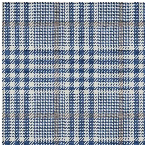 Navy Blue Ivory And Brown Plaid Washable Indoor Outdoor Area Rug Photo 5