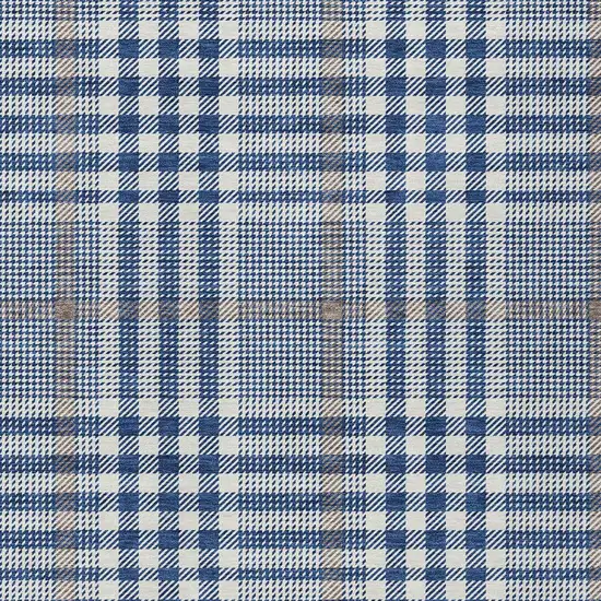 Navy Blue Ivory And Brown Plaid Washable Indoor Outdoor Area Rug Photo 5