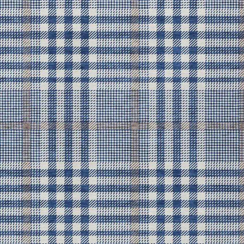 Navy Blue Ivory And Brown Plaid Washable Indoor Outdoor Area Rug Photo 5