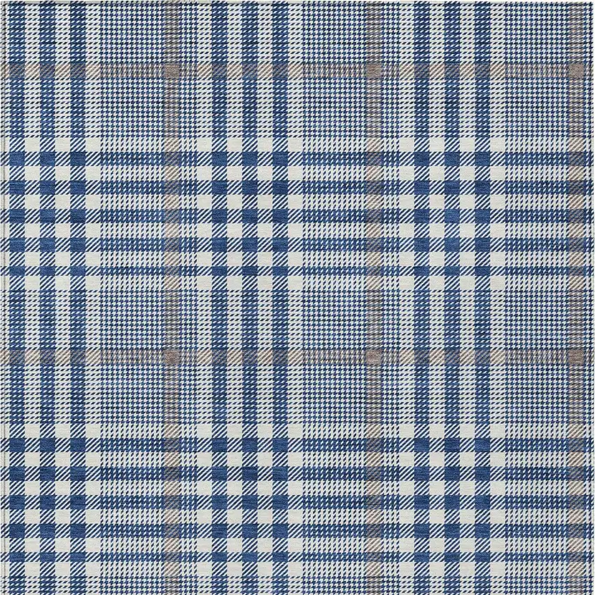 Navy Blue Ivory And Brown Plaid Washable Indoor Outdoor Area Rug Photo 6