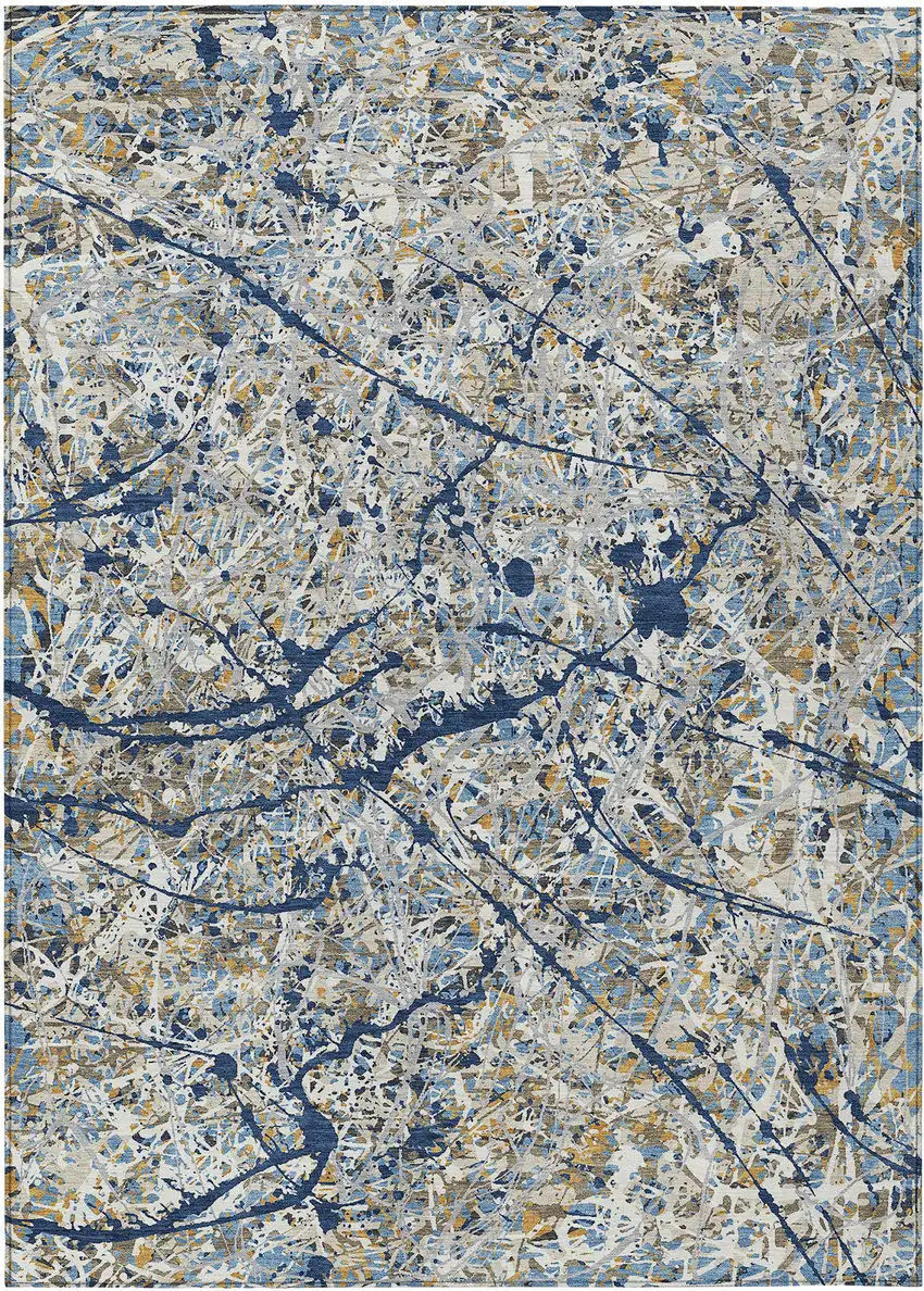 Navy Blue Ivory And Copper Abstract Washable Indoor Outdoor Area Rug Photo 7