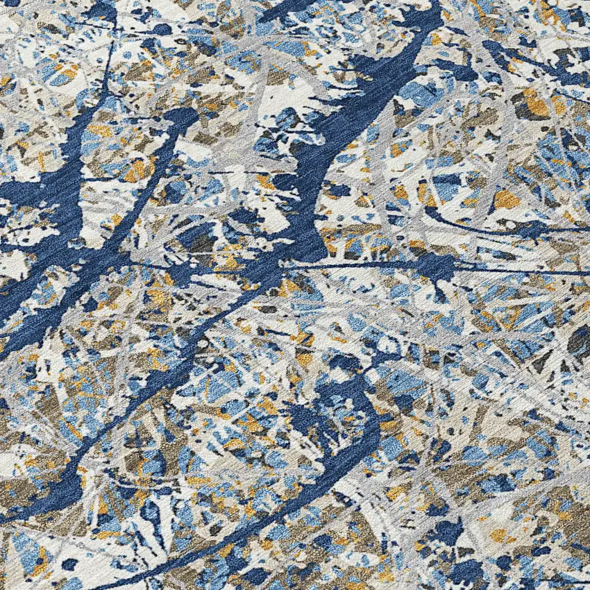 Navy Blue Ivory And Copper Abstract Washable Indoor Outdoor Area Rug Photo 1