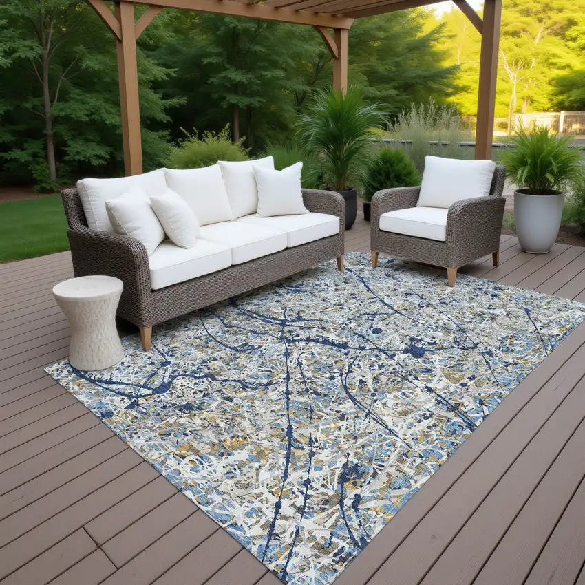 Navy Blue Ivory And Copper Abstract Washable Indoor Outdoor Area Rug Photo 5