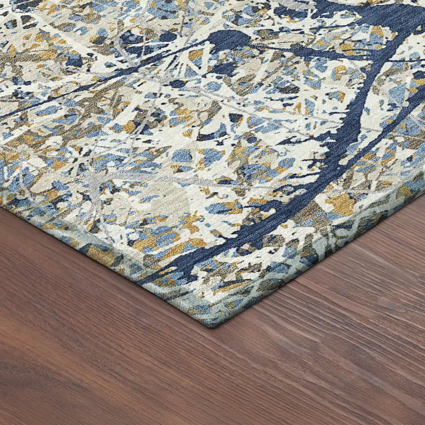 Navy Blue Ivory And Copper Abstract Washable Indoor Outdoor Area Rug Photo 9