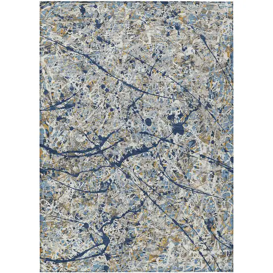 Navy Blue Ivory And Copper Abstract Washable Indoor Outdoor Area Rug Photo 7