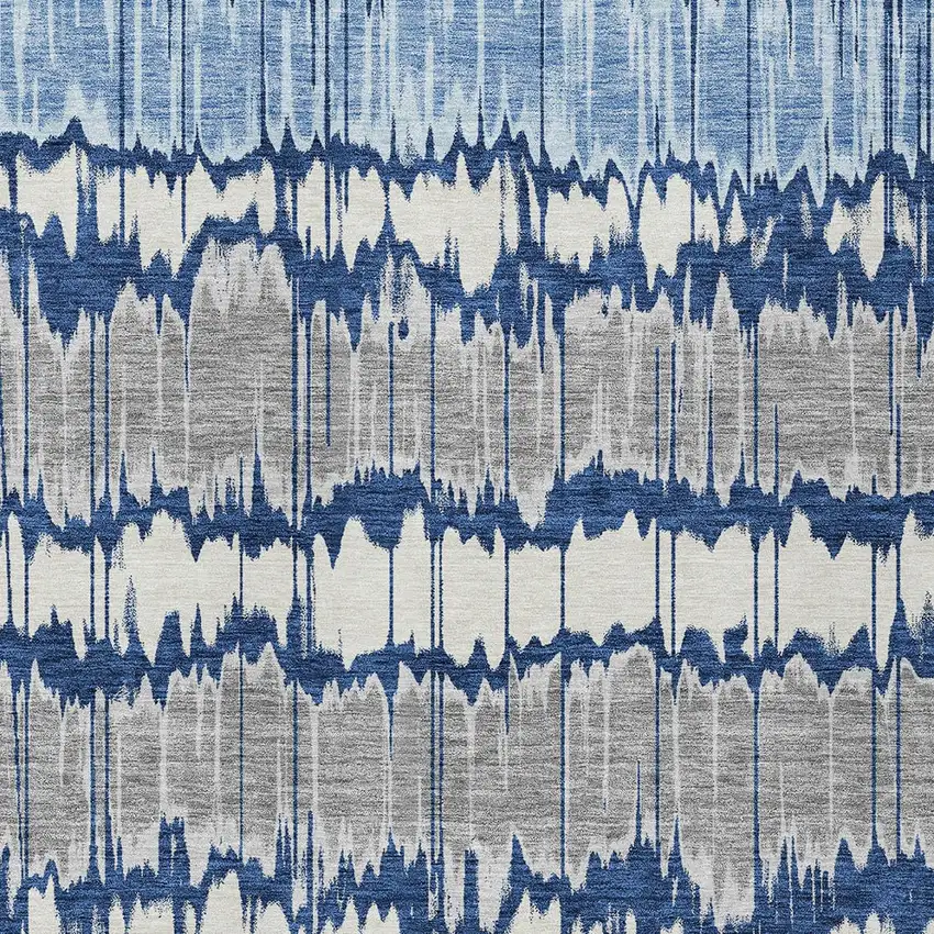 Navy Blue Ivory And Denim Blue Striped Washable Indoor Outdoor Area Rug Photo 4