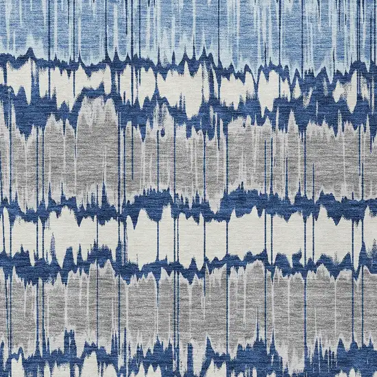 Navy Blue Ivory And Denim Blue Striped Washable Indoor Outdoor Area Rug Photo 4