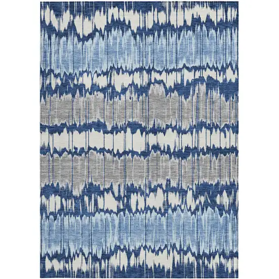 Navy Blue Ivory And Denim Blue Striped Washable Indoor Outdoor Area Rug Photo 5
