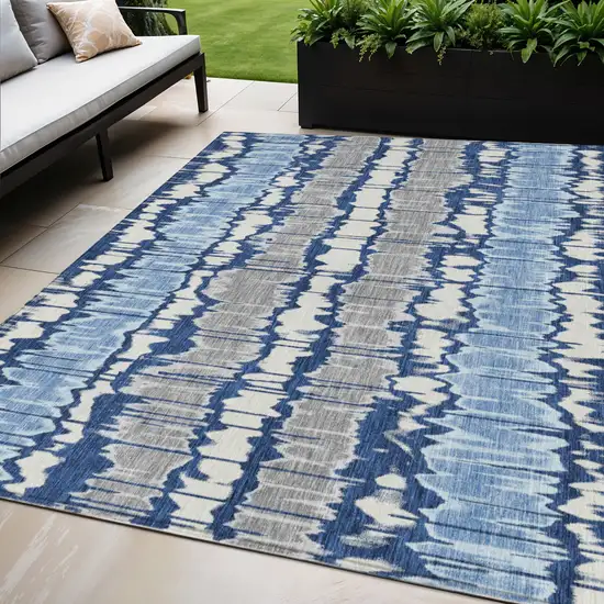 Navy Blue Ivory And Denim Blue Striped Washable Indoor Outdoor Area Rug Photo 1