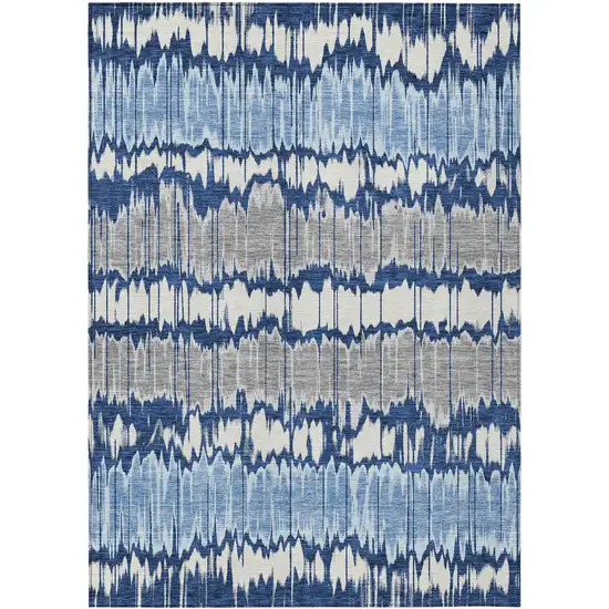 Navy Blue Ivory And Denim Blue Striped Washable Indoor Outdoor Area Rug Photo 1