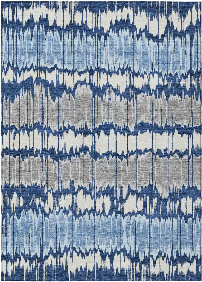 Navy Blue Ivory And Denim Blue Striped Washable Indoor Outdoor Area Rug Photo 1