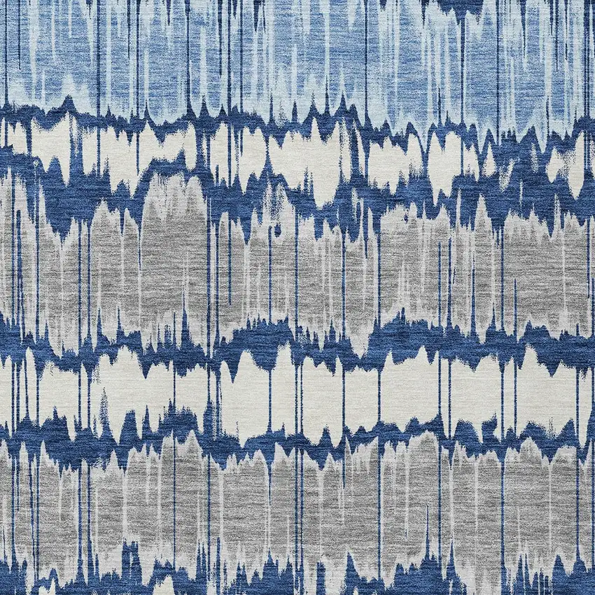 Navy Blue Ivory And Denim Blue Striped Washable Indoor Outdoor Area Rug Photo 4