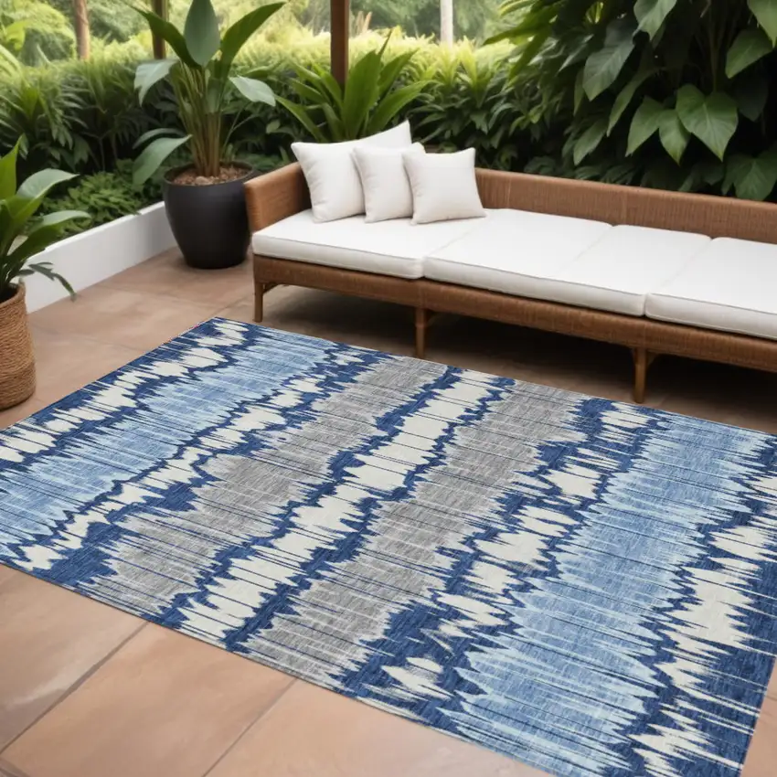 Navy Blue Ivory And Denim Blue Striped Washable Indoor Outdoor Area Rug Photo 1