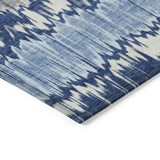 Navy Blue Ivory And Denim Blue Striped Washable Indoor Outdoor Area Rug Photo 2