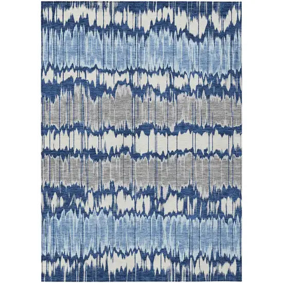 Navy Blue Ivory And Denim Blue Striped Washable Indoor Outdoor Area Rug Photo 1