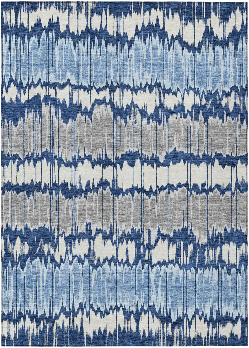 Navy Blue Ivory And Denim Blue Striped Washable Indoor Outdoor Area Rug Photo 1