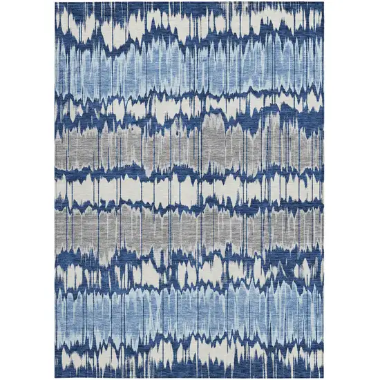 Navy Blue Ivory And Denim Blue Striped Washable Indoor Outdoor Area Rug Photo 5