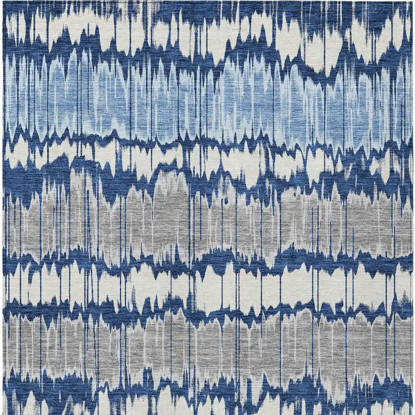 Navy Blue Ivory And Denim Blue Striped Washable Indoor Outdoor Area Rug Photo 5