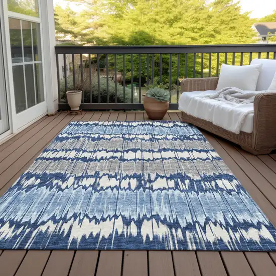 Navy Blue Ivory And Denim Blue Striped Washable Indoor Outdoor Area Rug Photo 6