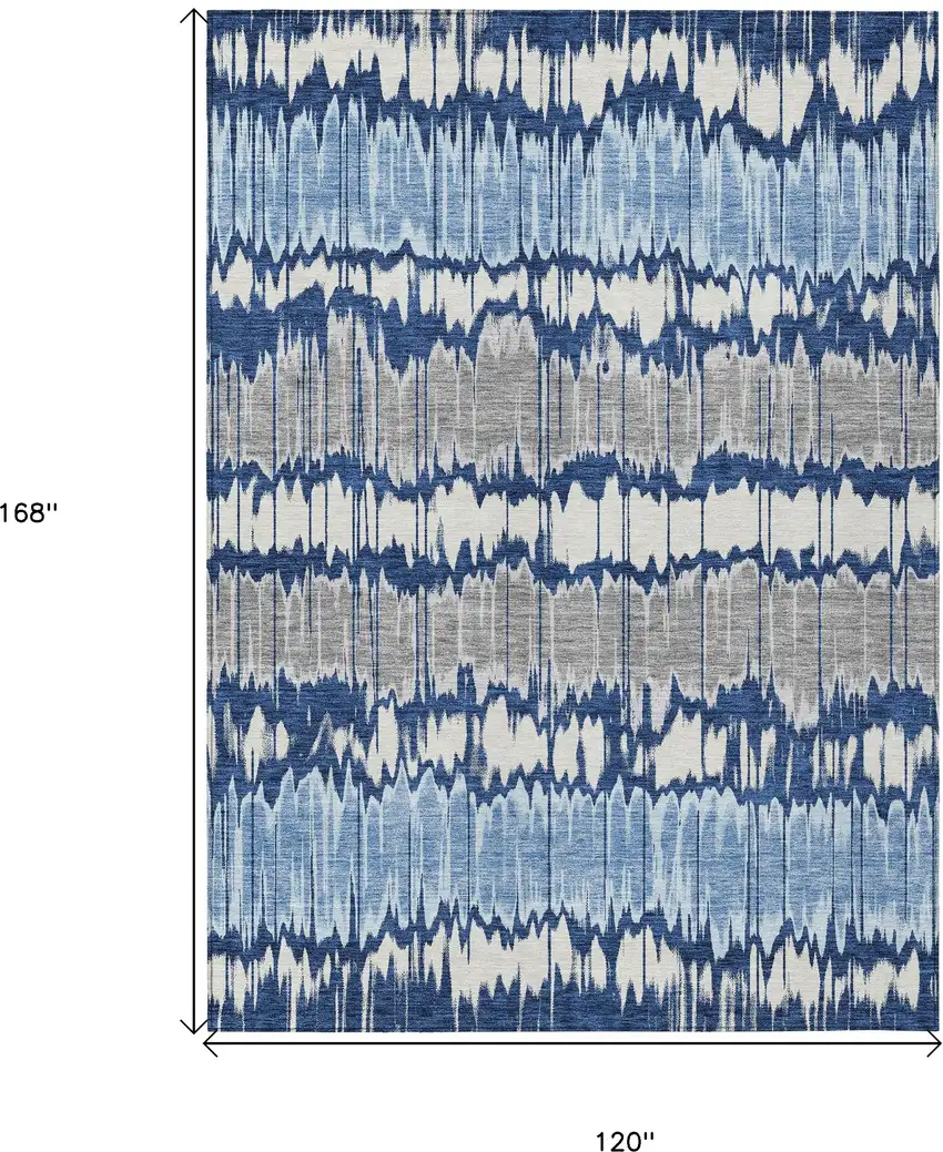 Navy Blue Ivory And Denim Blue Striped Washable Indoor Outdoor Area Rug Photo 9