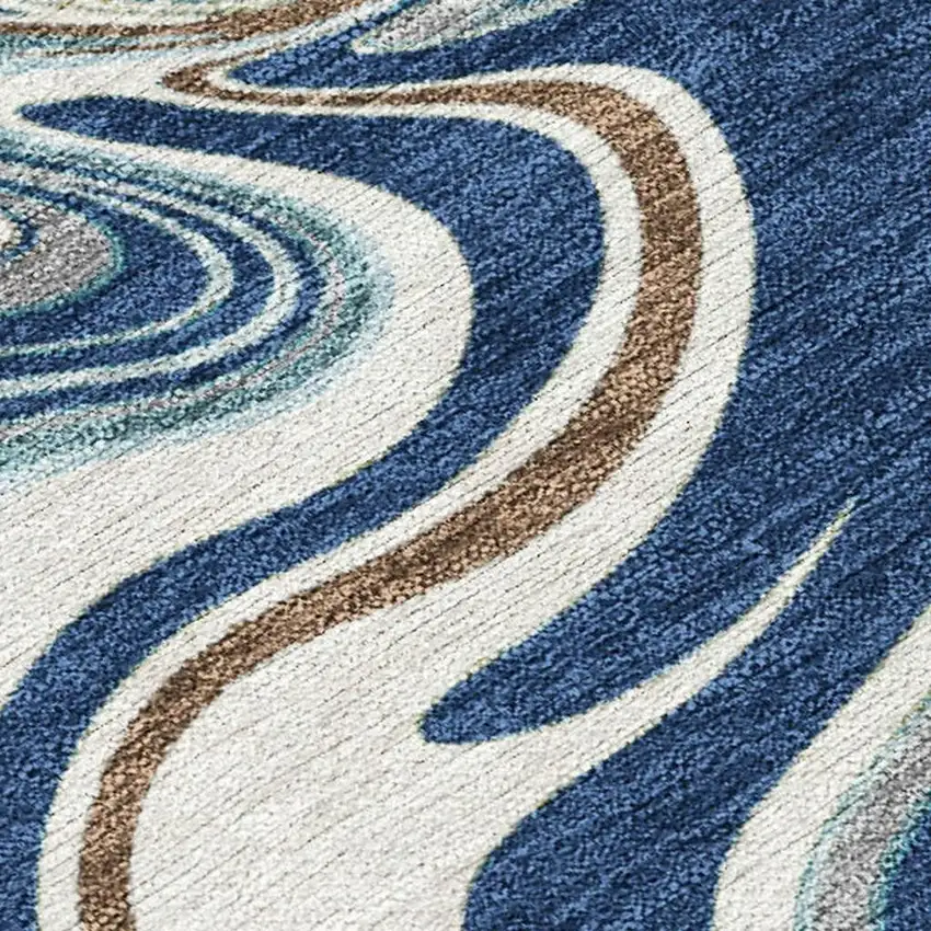 Navy Blue Ivory And Gold Abstract Washable Indoor Outdoor Area Rug Photo 2