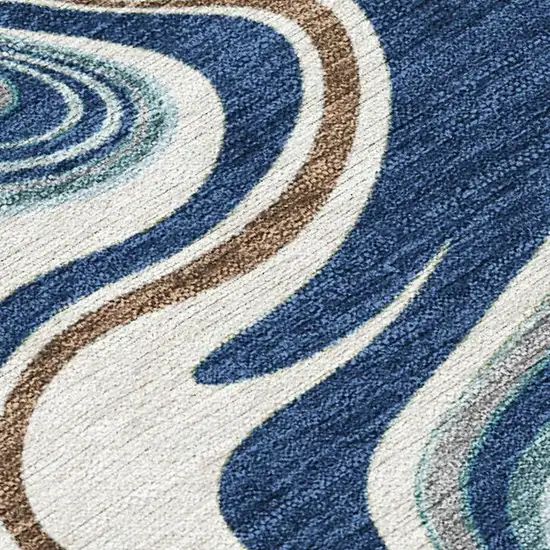 Navy Blue Ivory And Gold Abstract Washable Indoor Outdoor Area Rug Photo 2