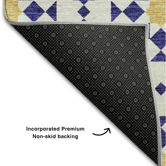 Navy Blue Ivory And Gold Geometric Washable Area Rug With UV Protection Photo 8