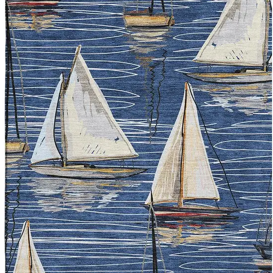 Navy Blue Ivory And Gold Nautical Washable Area Rug With UV Protection Photo 4