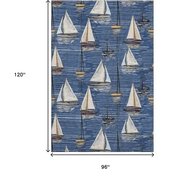 Navy Blue Ivory And Gold Nautical Washable Area Rug With UV Protection Photo 3