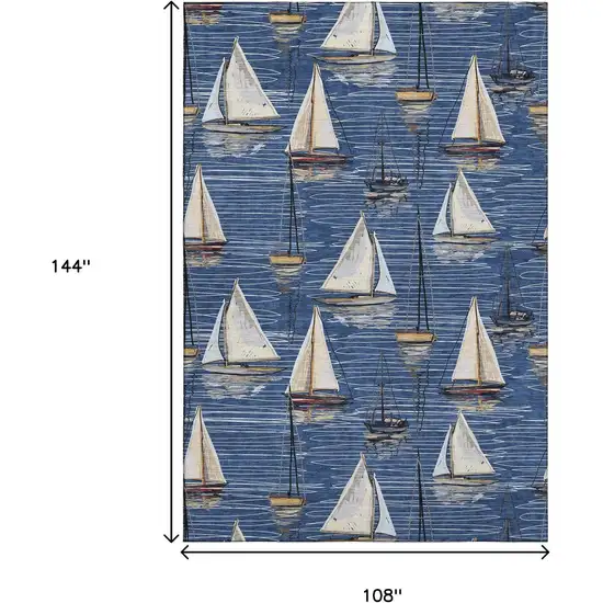 Navy Blue Ivory And Gold Nautical Washable Area Rug With UV Protection Photo 3