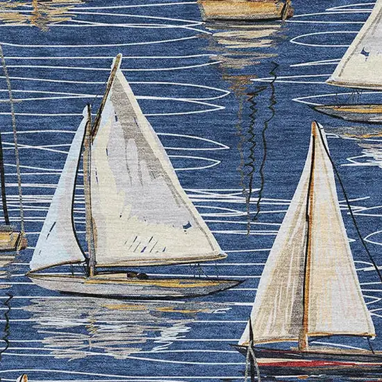 Navy Blue Ivory And Gold Nautical Washable Area Rug With UV Protection Photo 4