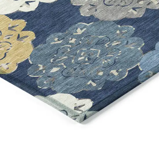 Navy Blue Ivory And Gold Quatrefoil Washable Indoor Outdoor Area Rug Photo 5