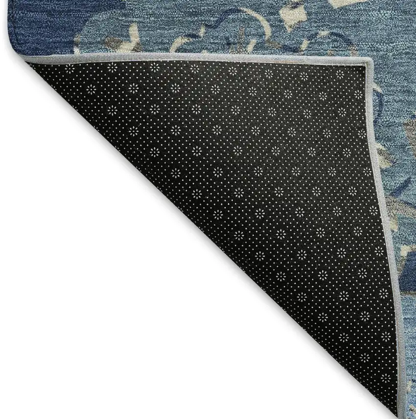 Navy Blue Ivory And Gold Quatrefoil Washable Indoor Outdoor Area Rug Photo 5