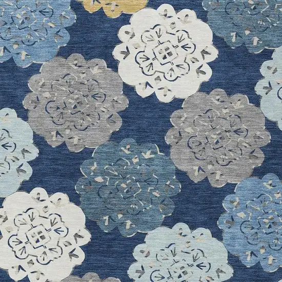 Navy Blue Ivory And Gold Quatrefoil Washable Indoor Outdoor Area Rug Photo 7