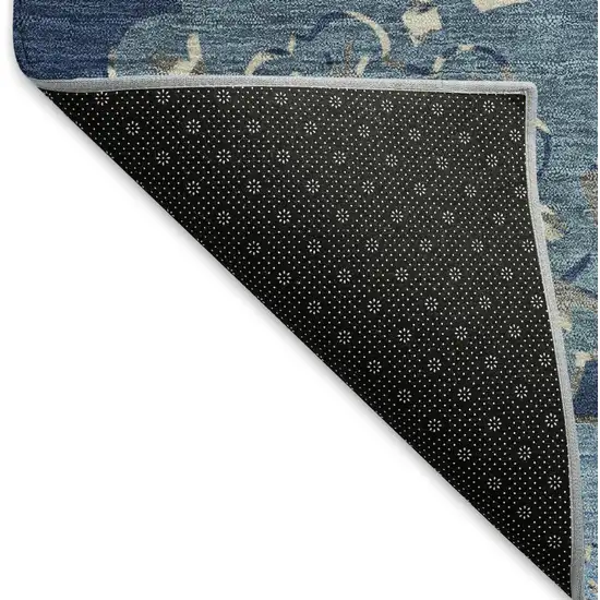 Navy Blue Ivory And Gold Quatrefoil Washable Indoor Outdoor Area Rug Photo 4