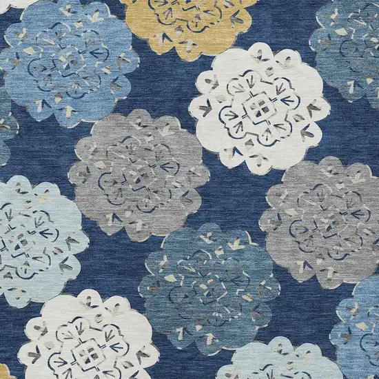 Navy Blue Ivory And Gold Quatrefoil Washable Indoor Outdoor Area Rug Photo 7